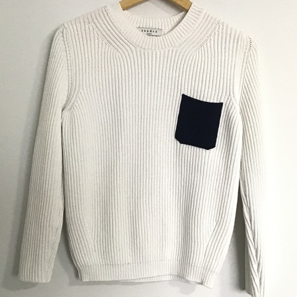 SANDRO ‘SHARLENE' CONTRAST POCKET COTTON SWEATER - Picture 8 of 11